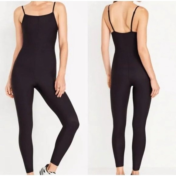 Old Navy Active Pants - Old Navy Jumpsuit Women Large Black PowerSoft Go-Dry Active Bodysuit Athleisure